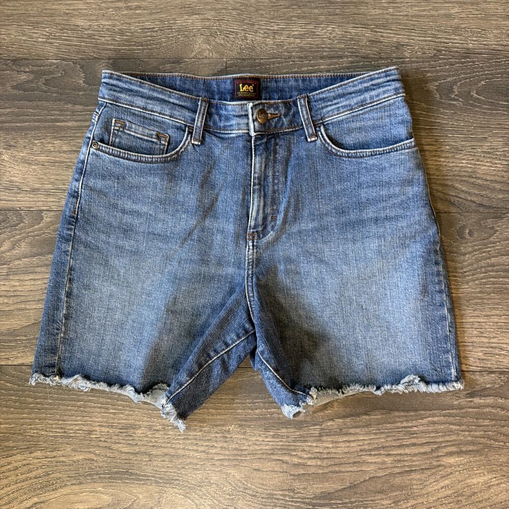 Vintage Lee Retro 90s Denim Cutoff Shorts Sz 8 Raw Hem Grunge Bermuda Jorts